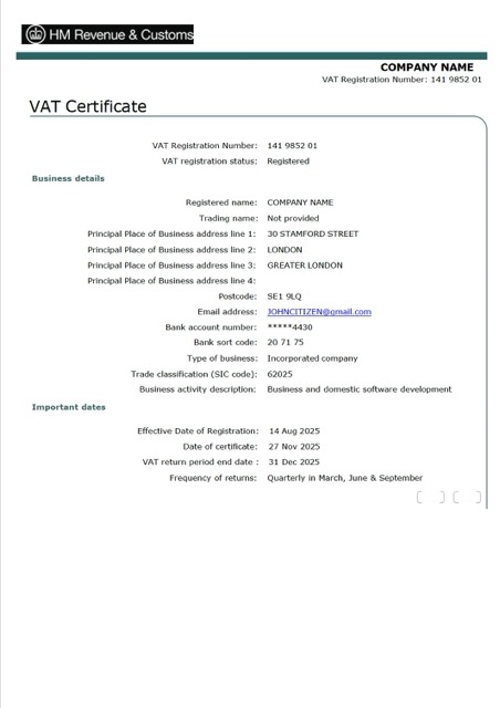 Download UK VAT certificate Word and PDF template Photoshop template